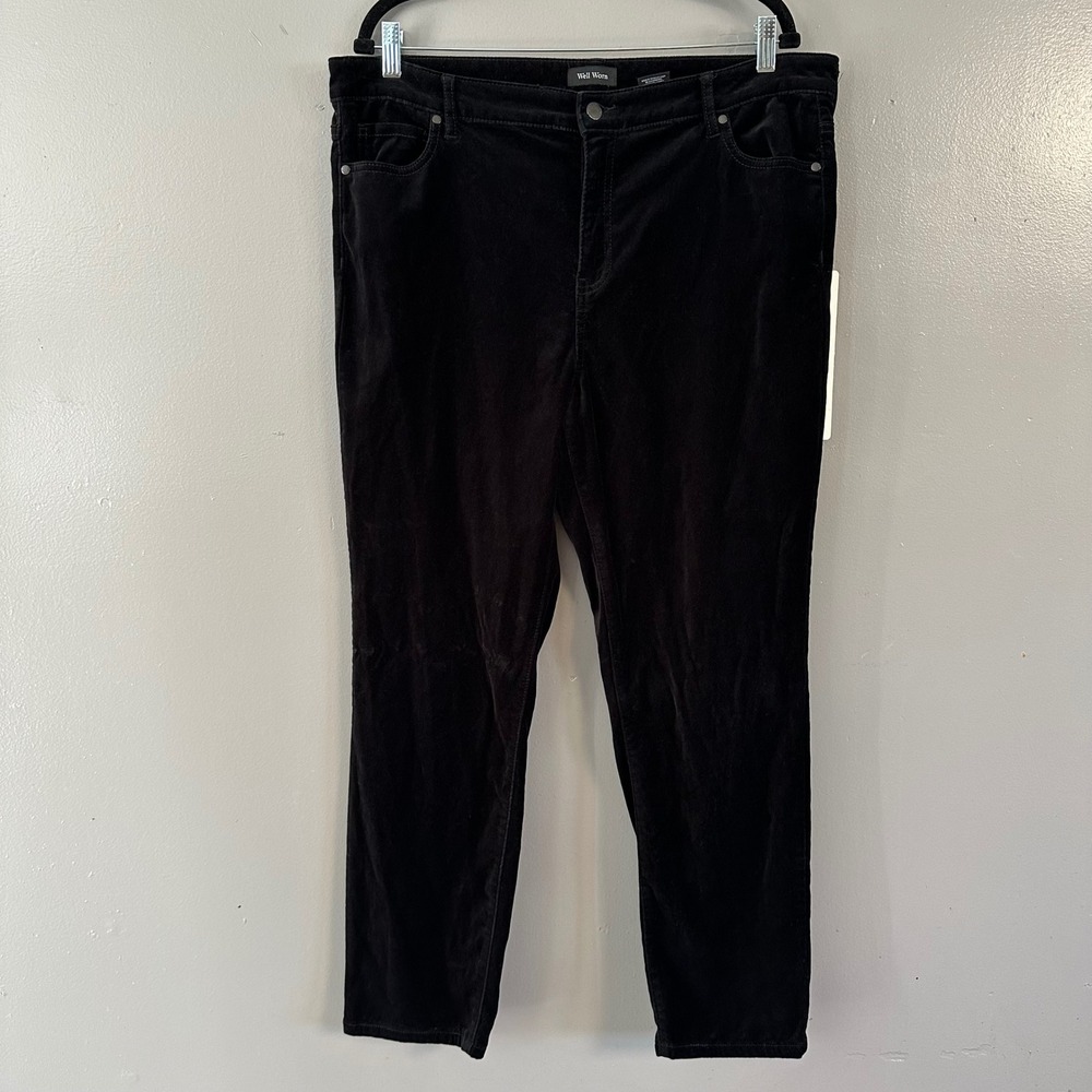 Well Worn Black‎ Velour High Waisted Slim Straight Pants SZ 16